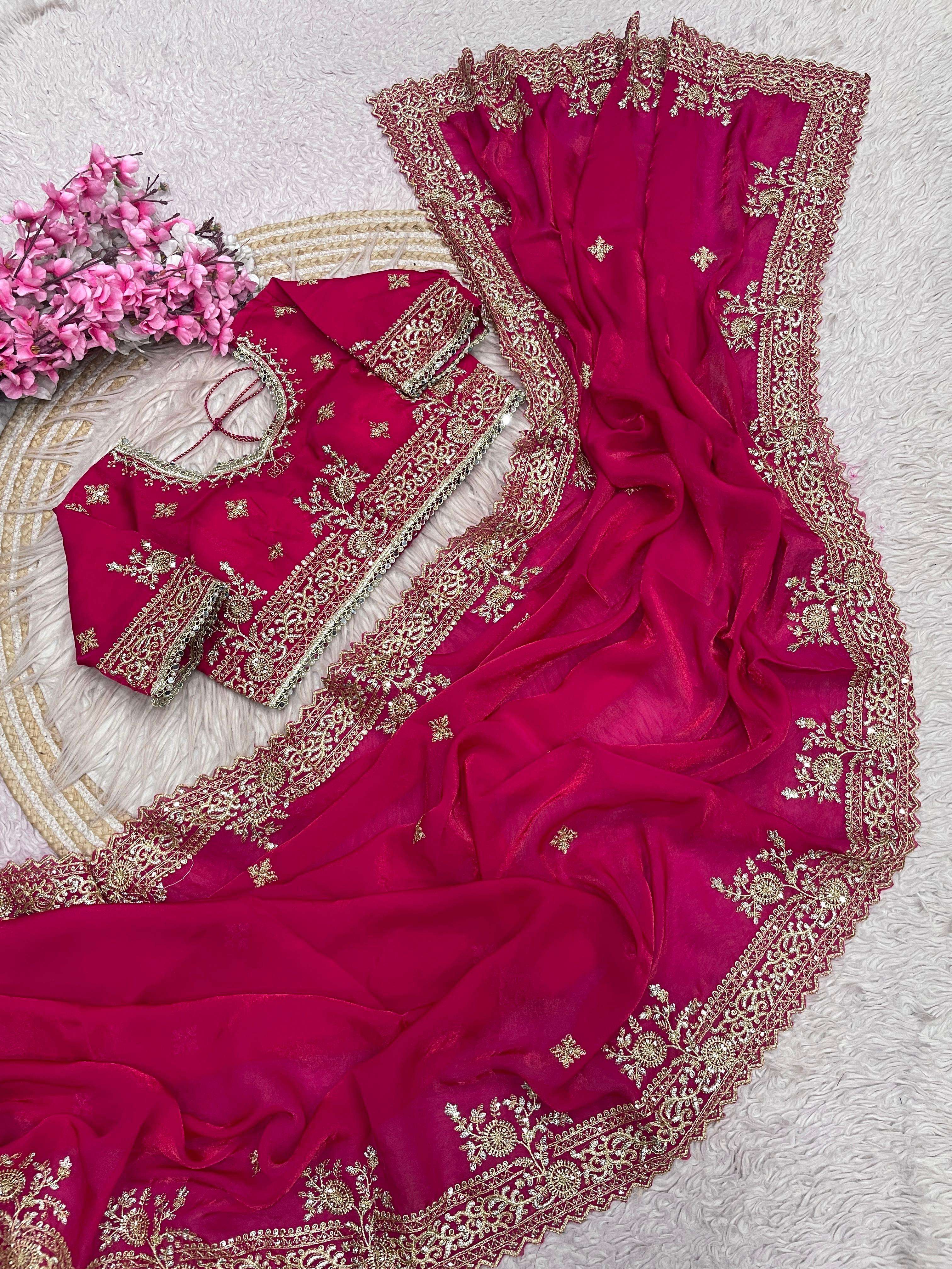 fancy satin fabric with beautifully embroidery work  party w...