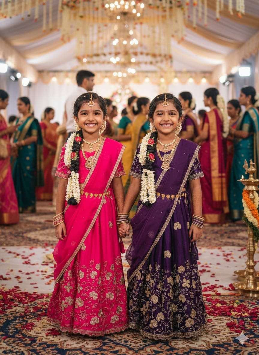 Fandy Flower kids soft and shiny Sindoor Silk fabrics lehen...