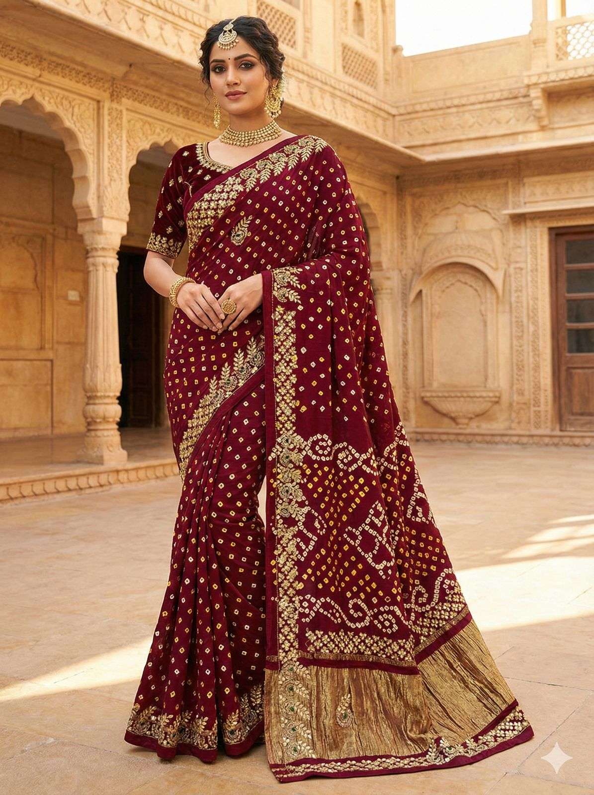 Gaji Silk fabric Original Bandhani With Gota Pati Hand Work ...