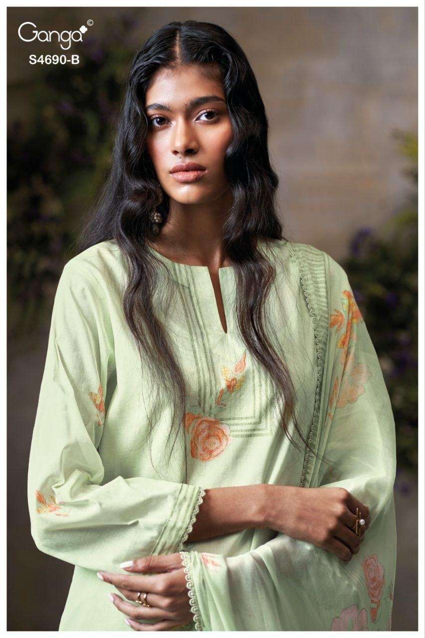 GANGA AHAANA 4690 ORGANDY MUL PRINTED UNSTITCH LADIES SUIT C...