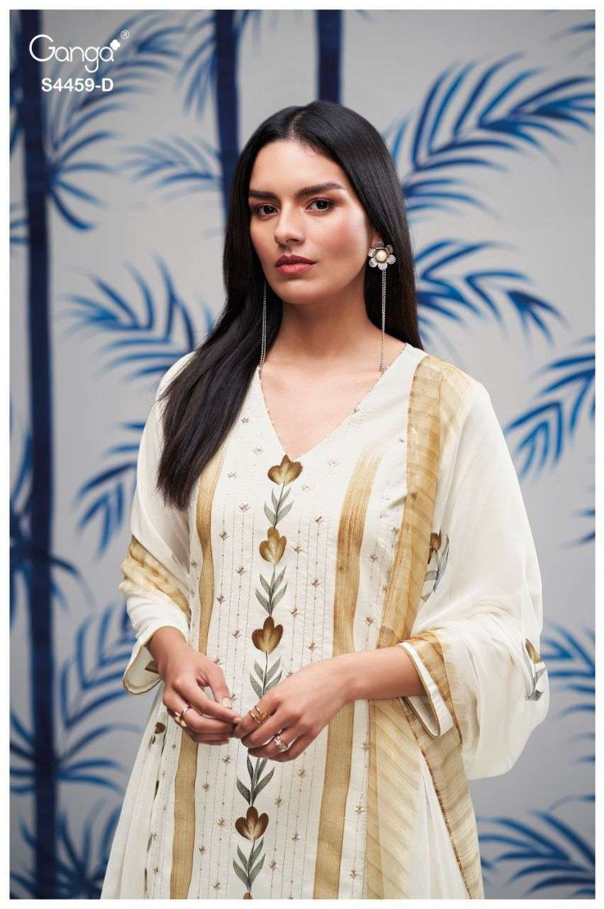 GANGA ALEEZA 4459 PREMIUM COTTON EMBROIDERY UNSTITCH SUIT CO...