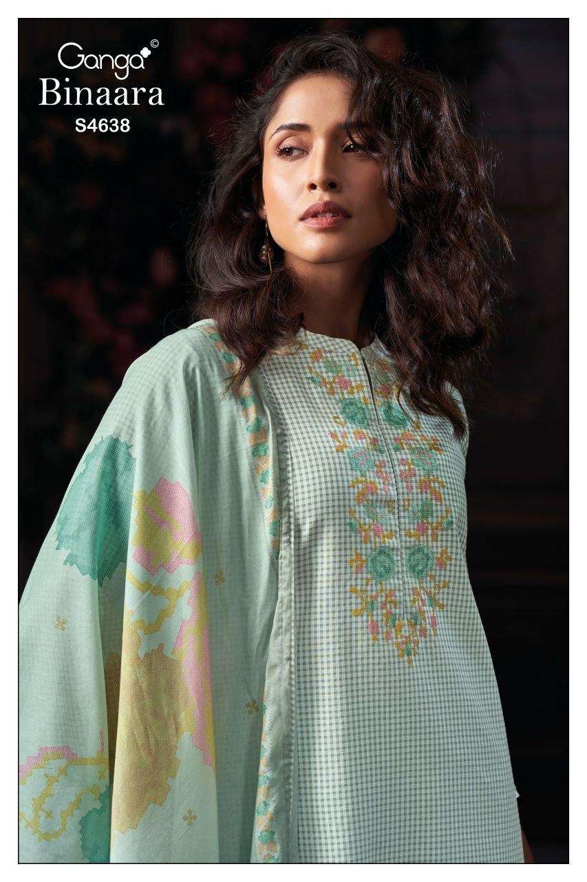 GANGA BINAARA 4638 COTTON CHECKS SOLID COLOR SUIT AT LADIES ...