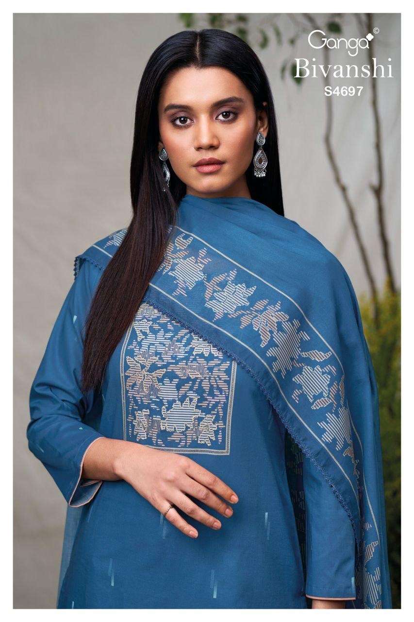 GANGA BIVANSHI 4697 COTTON PRINTED WITH HAND EMBROIDERY 3 PI...