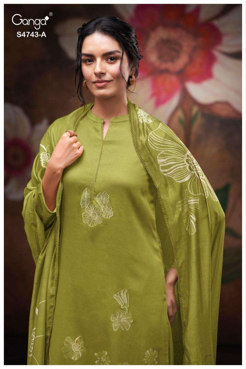 GANGA BRIVI 4743 COTTON PRINTED WITH HAND WORK SALWAR SUIT C...