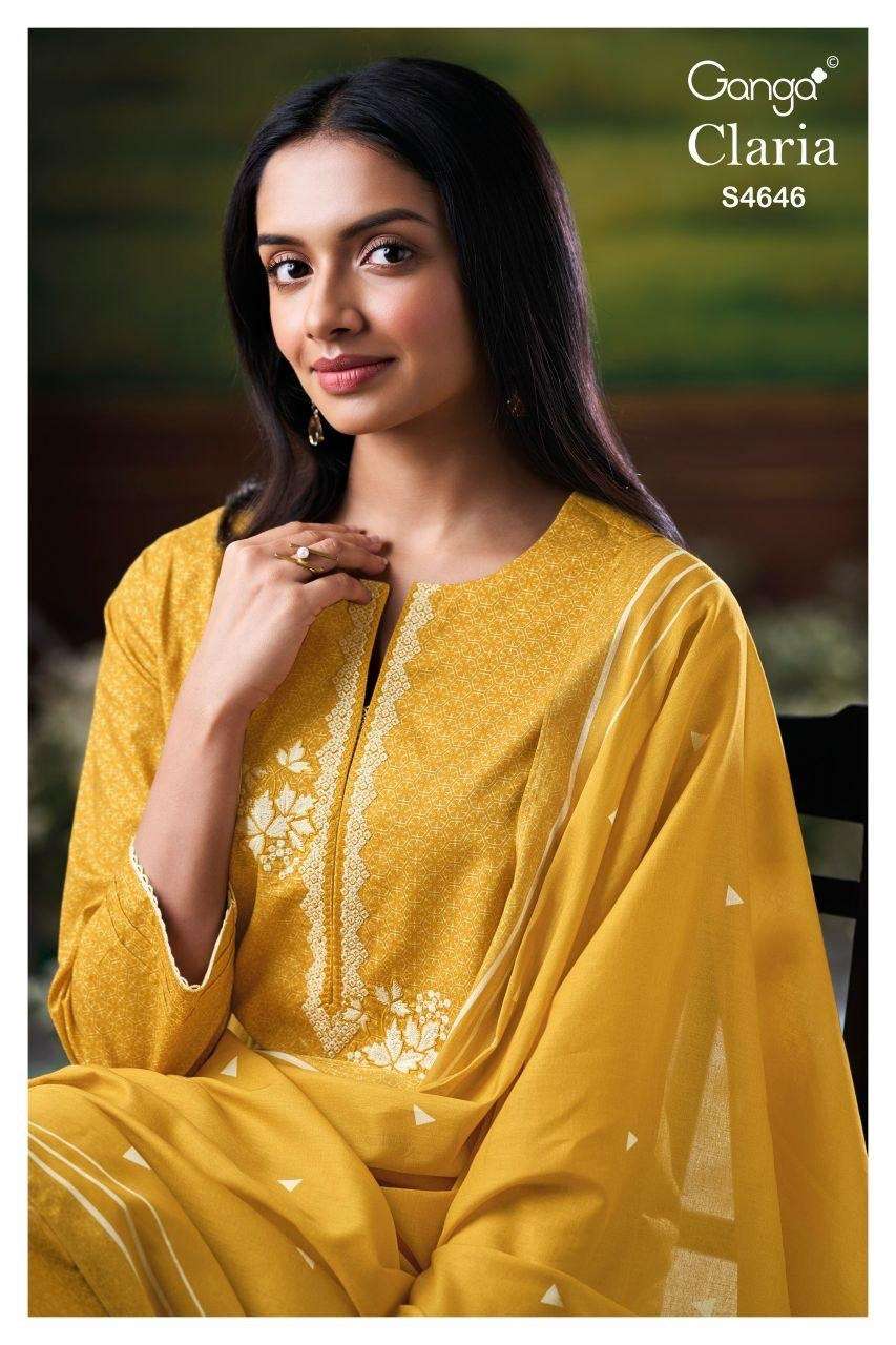 GANGA CLARIA 4646 COTTON WITH EMBROIDERY YELLOW SALWAR SUIT ...
