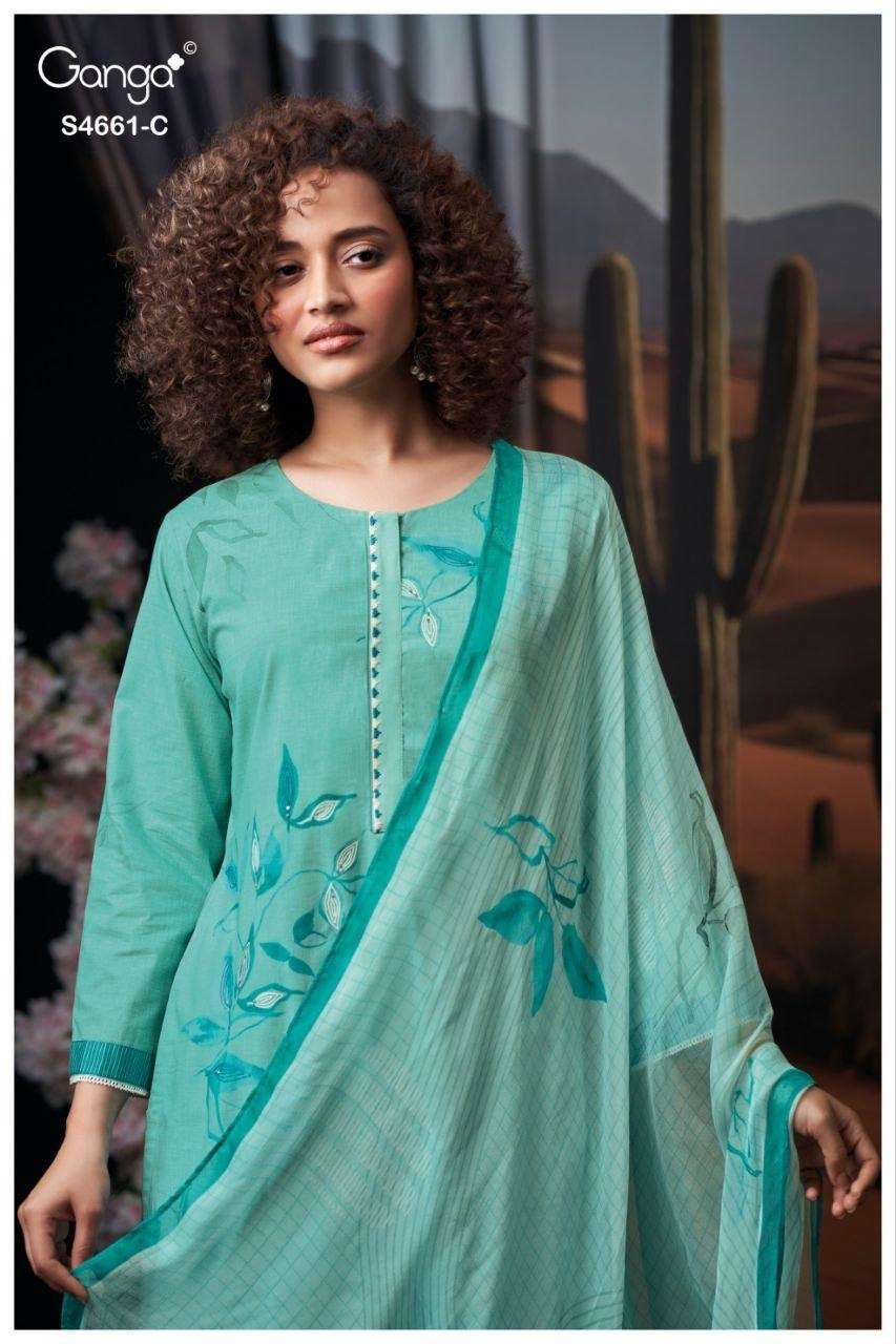 GANGA DITIYA 4661 COTTON PRINTED & HAND EMBROIDERY SALWAR SU...