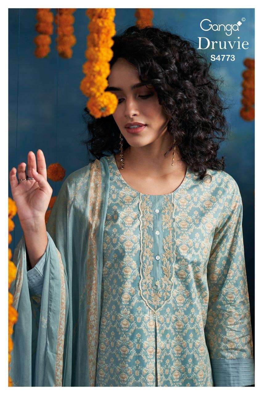 GANGA DRUVIE 4773 COTTON PRINTED WITH EMBROIDERY SALWAR KAME...