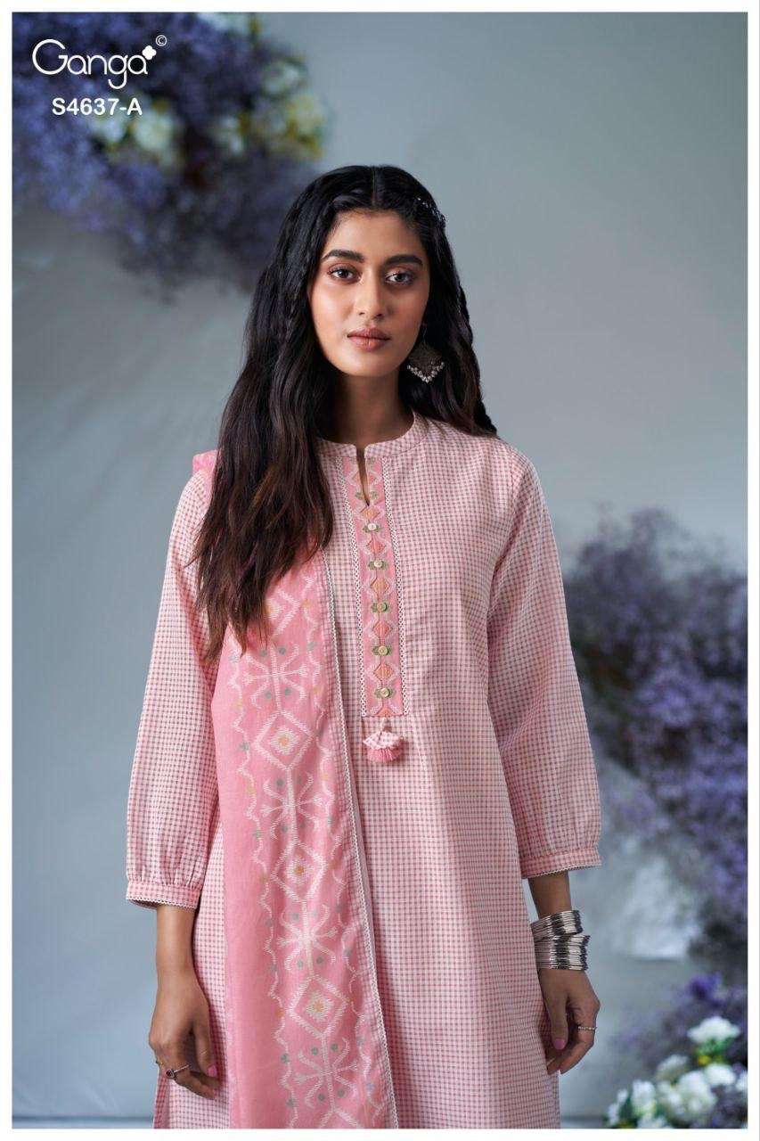GANGA ELNARA 4637 COTTON CHECKS SOLID COLOR SALWAR KAMEEZ AT...