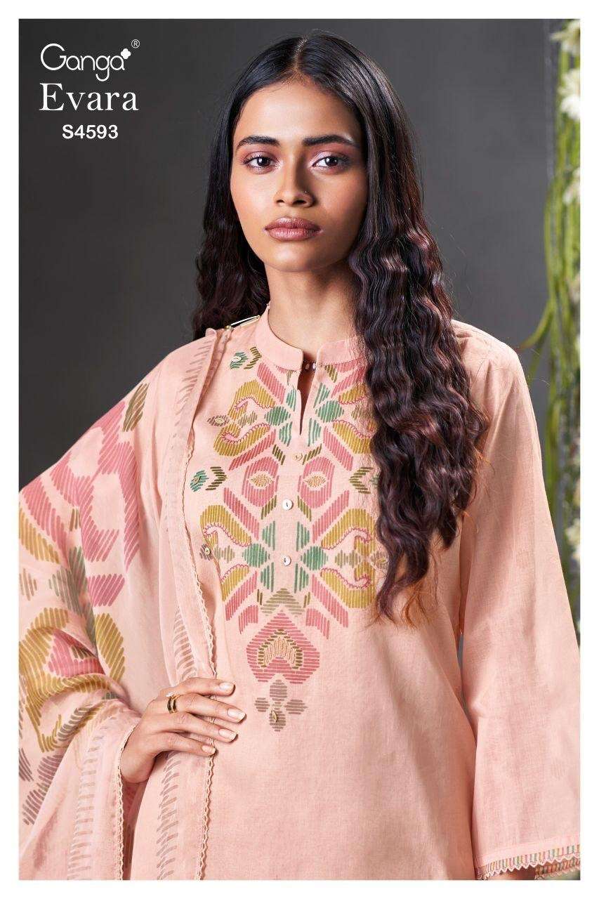 GANGA EVARA 4593 MUL PRINTED WITH HAND WORK SALWAR PALZZO SU...