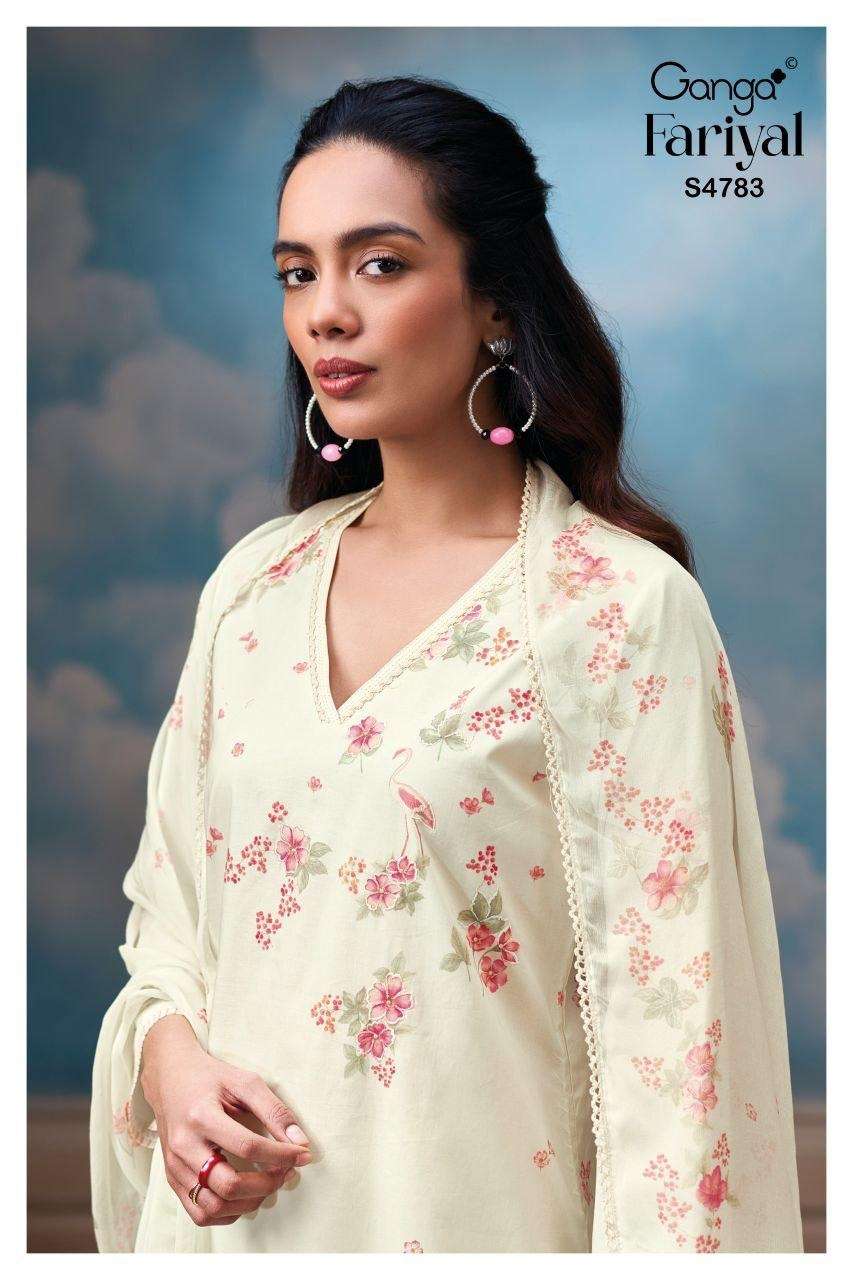 GANGA FARIYAL 4783 COTTON PRINTED WITH HAND WORK LADIES DRES...