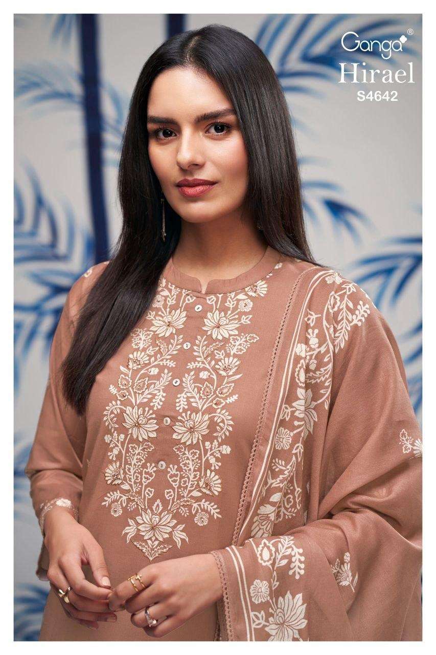 GANGA HIRAEL 4642 COTTON PRINTED WITH HAND DESIGN SUIT TO TR...