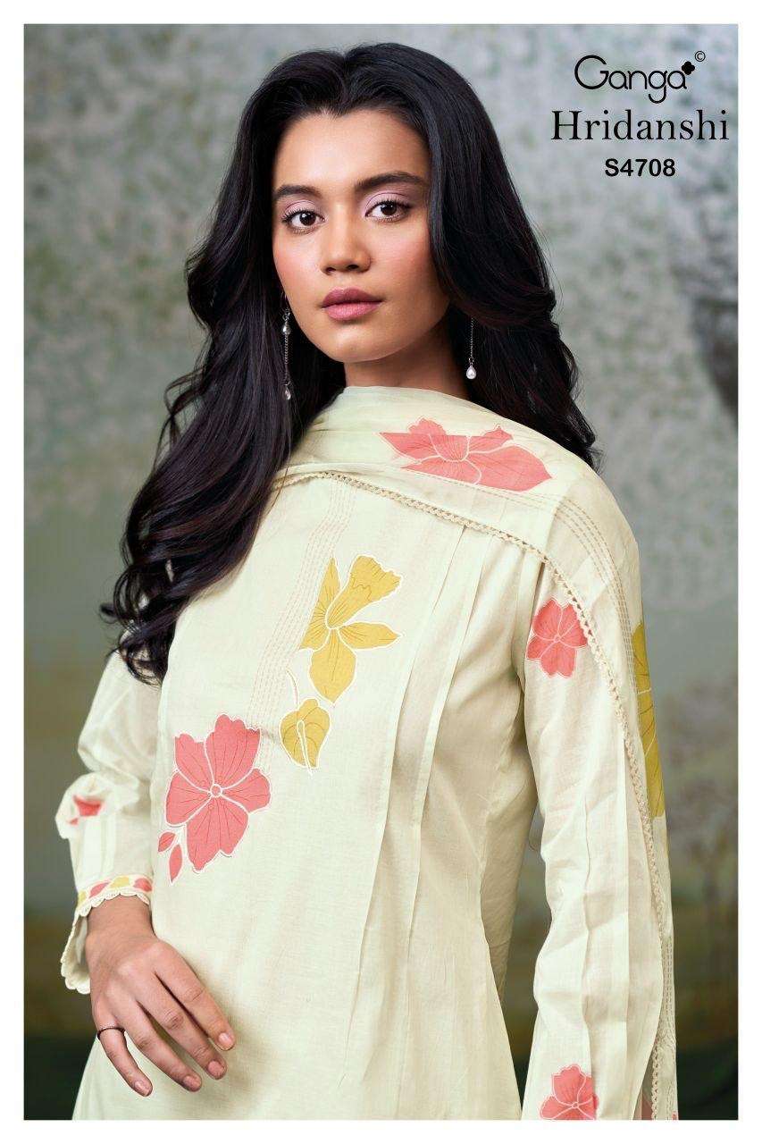 GANGA HRIDANSHI 4708 ORGANDY MUL PRINTED EMBROIDERY SUIT RIC...