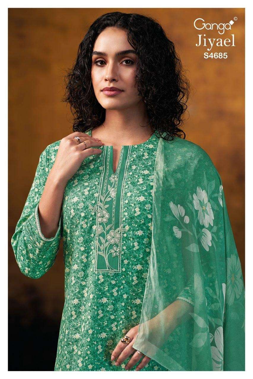 GANGA JIYAEL 4685 COTTON PRINTED WITH CROCHET LACE ON DAMAN ...