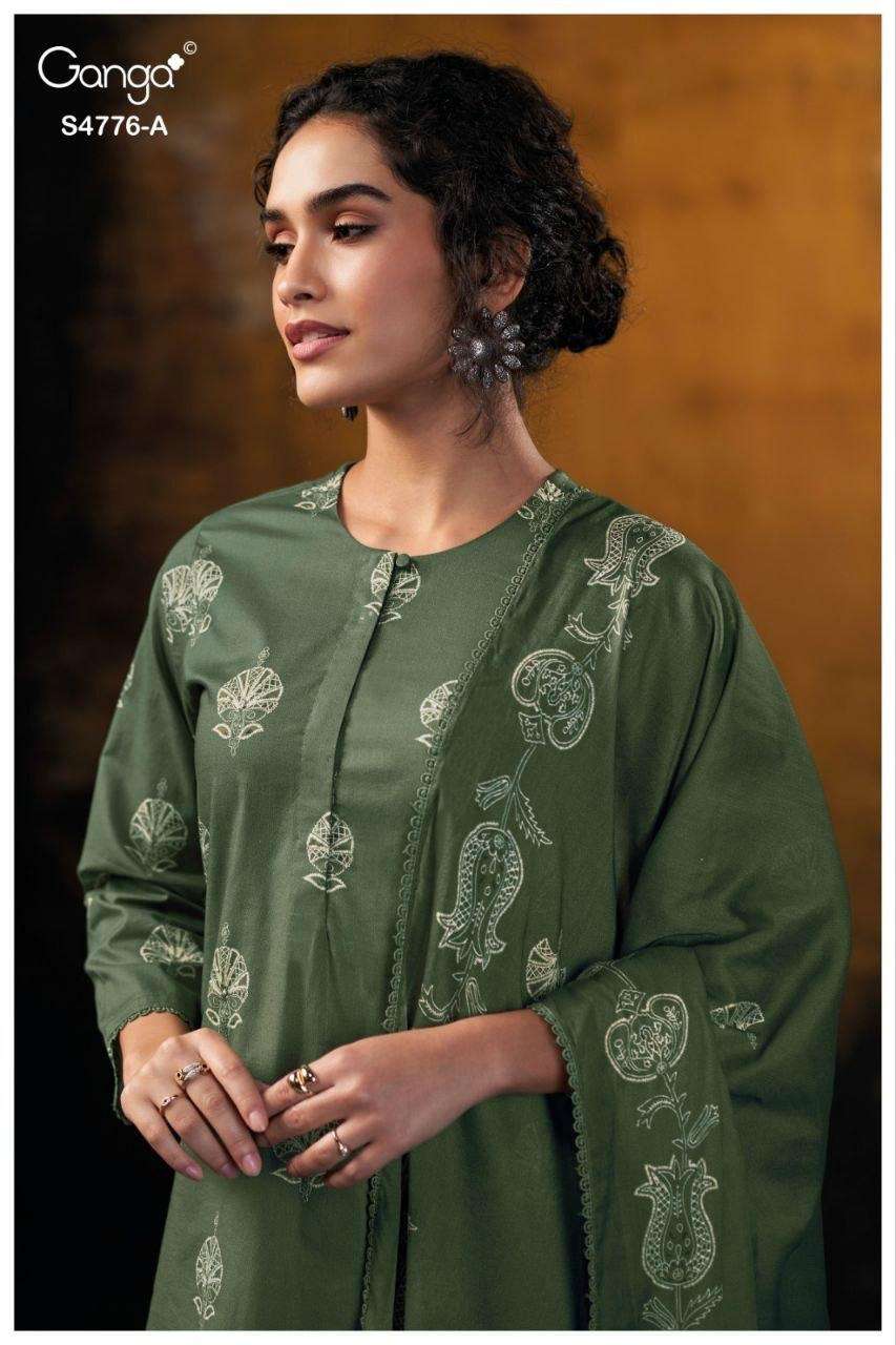 GANGA KAVIRAAH 4776 COTTON PRINTED WITH SCHIFFLI WORK SALWAR...