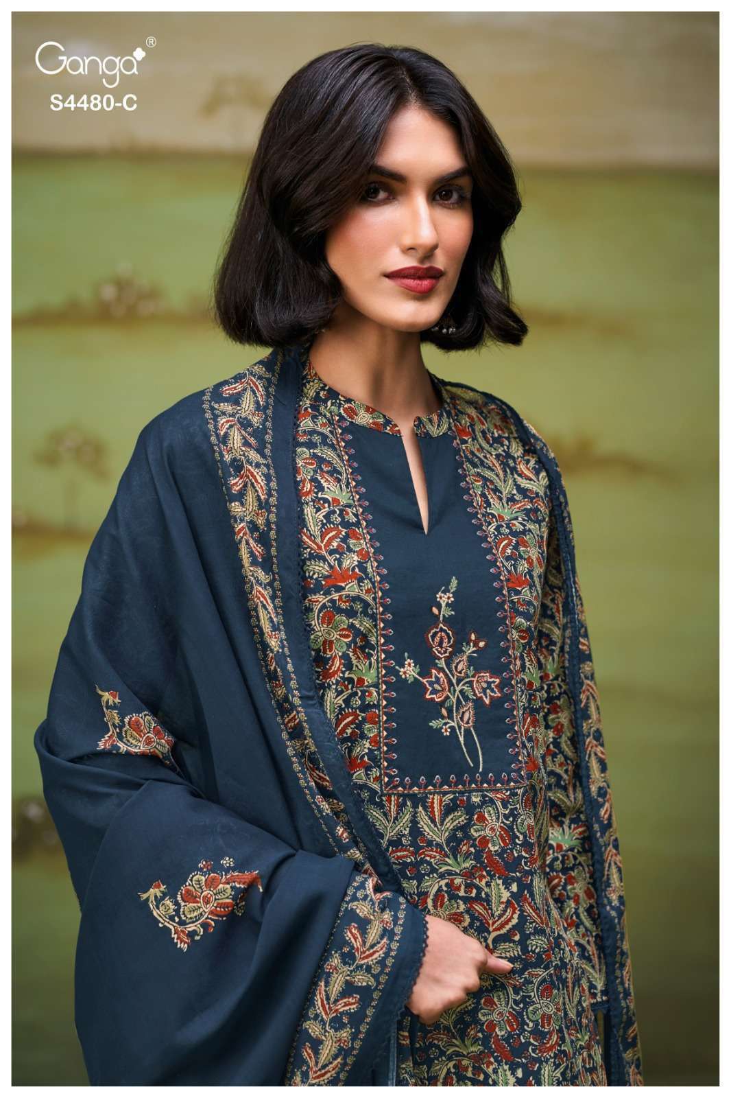 GANGA KENZA 4480 COTTON PRINTED WITH EMBROIDERY DARK COLOR S...