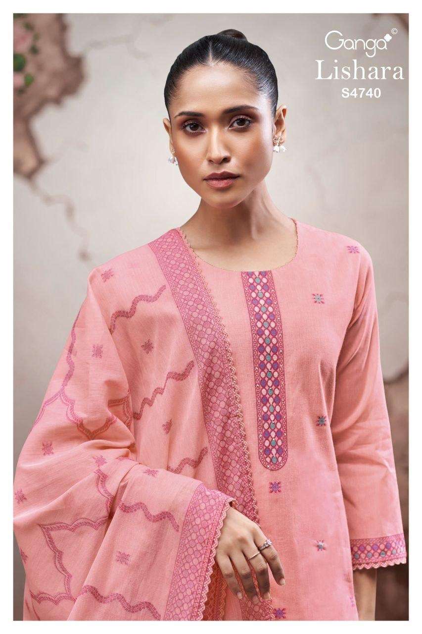 GANGA LISHARA 4740 COTTON JACQUARD WITH HAND WORK SALWAR SUI...