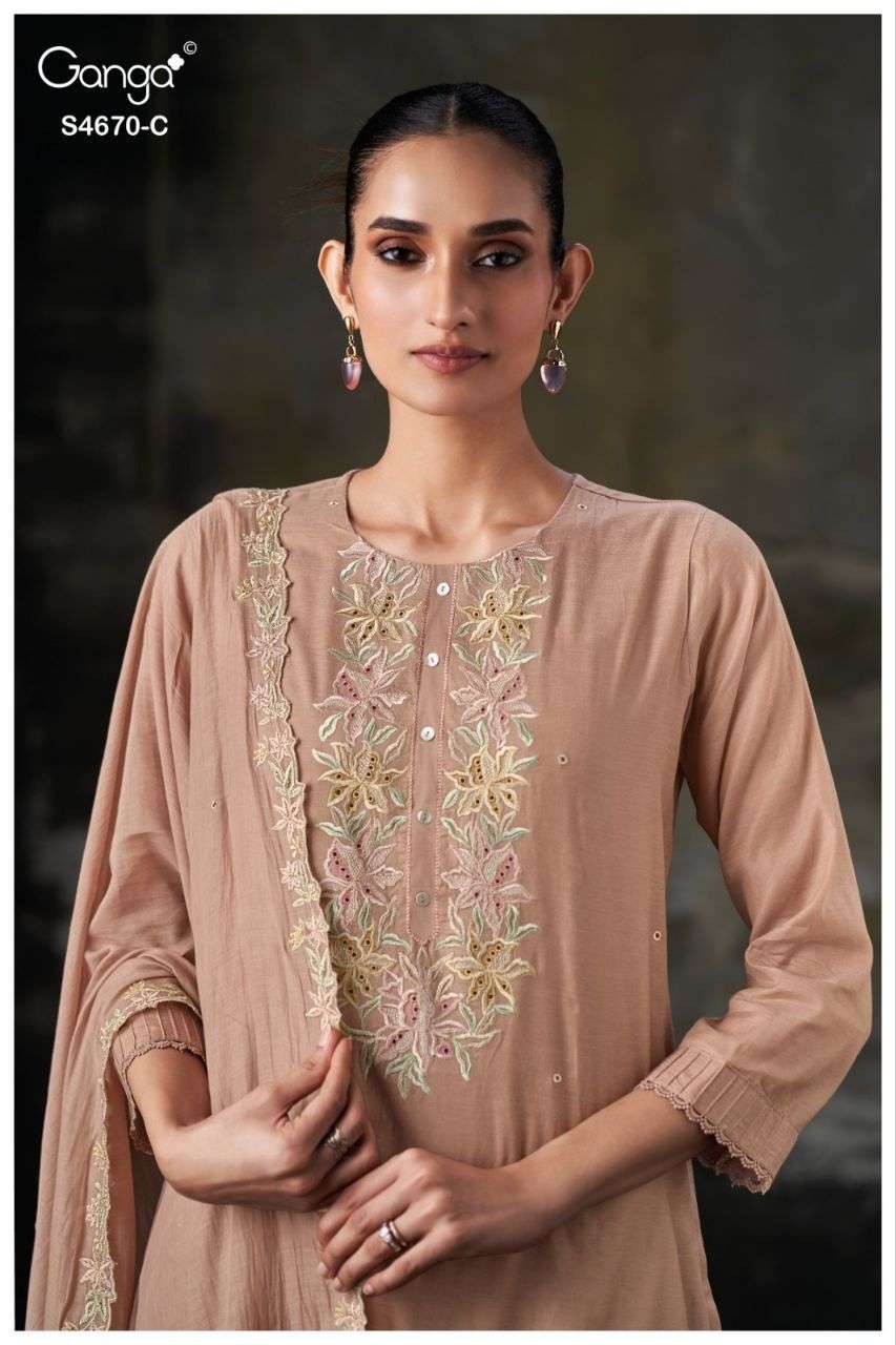 GANGA PIYASHA 4670 MUL SOLID COLOR WITH EMBROIDERY SALWAR SU...
