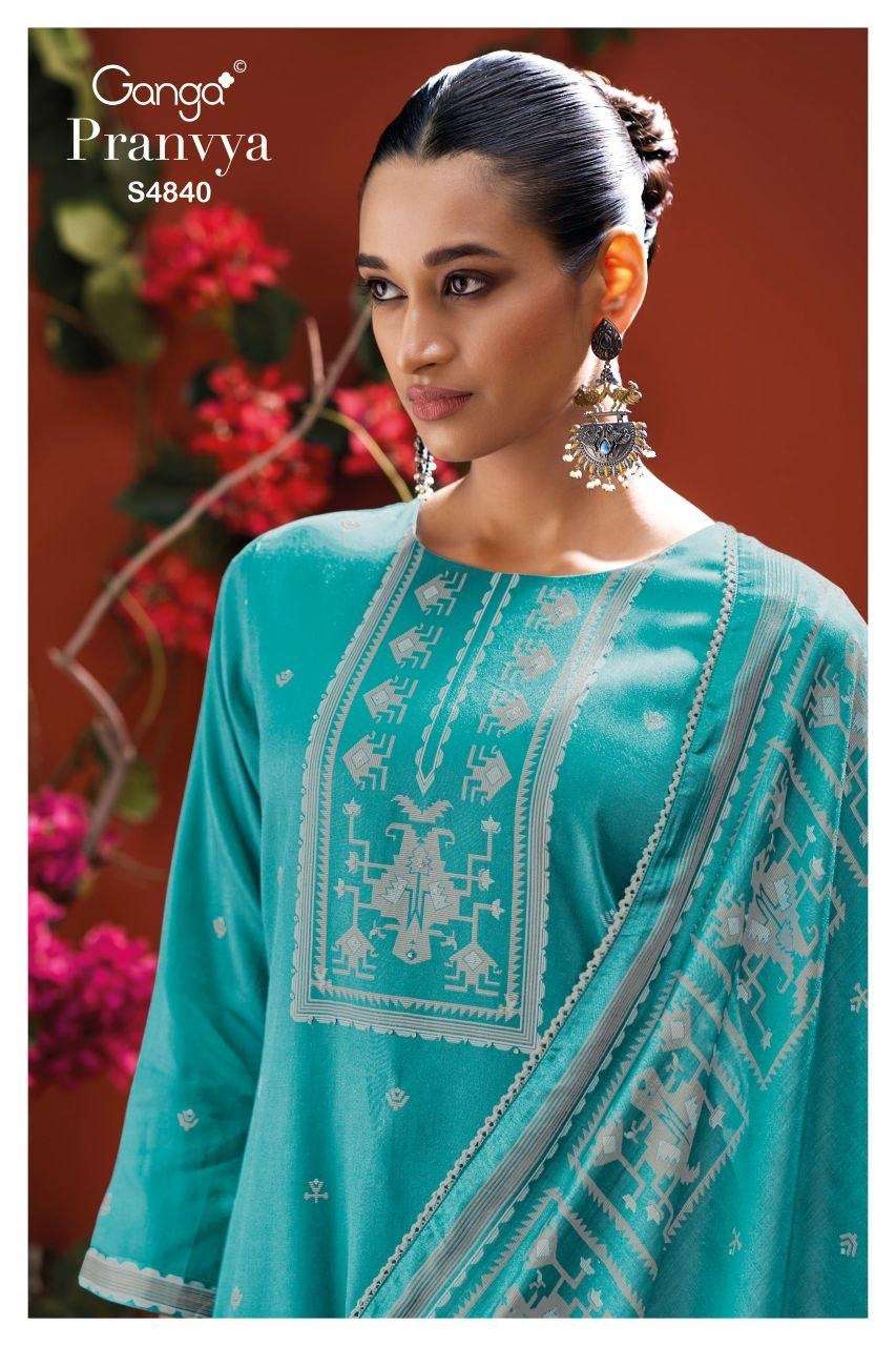 GANGA PRANVYA 4840 COTTON PRINTED SCHIFFLI EMBROIDERY SUIT L...