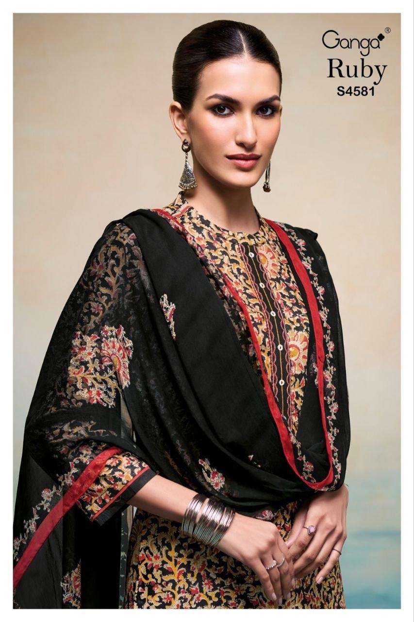 GANGA RUBY 4581 COTTON PRINTED WITH EMBROIDERY KAMEEZ SUIT S...
