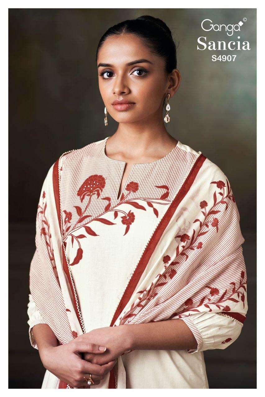 GANGA SANCIA 4907 COTTON PRINTED WITH HAND WORK SALWAR SUIT ...