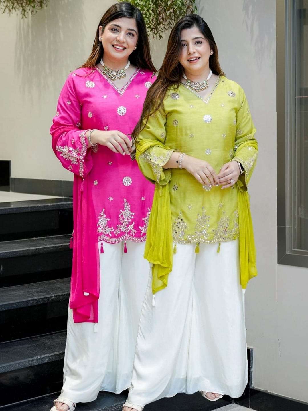 GLASS FABRIC KURTA AND PALAZZO DUPATTA SET WEDDING CLOTH WEB...