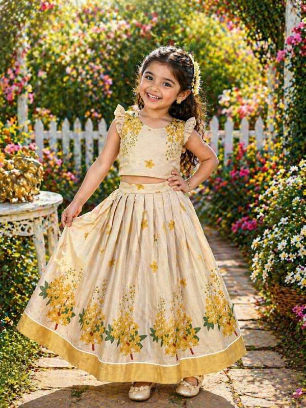 GOLDEN BLOOM PATTU PAVADAI SET FOR CUTE GIRLS KIDS BLOUSE LE...