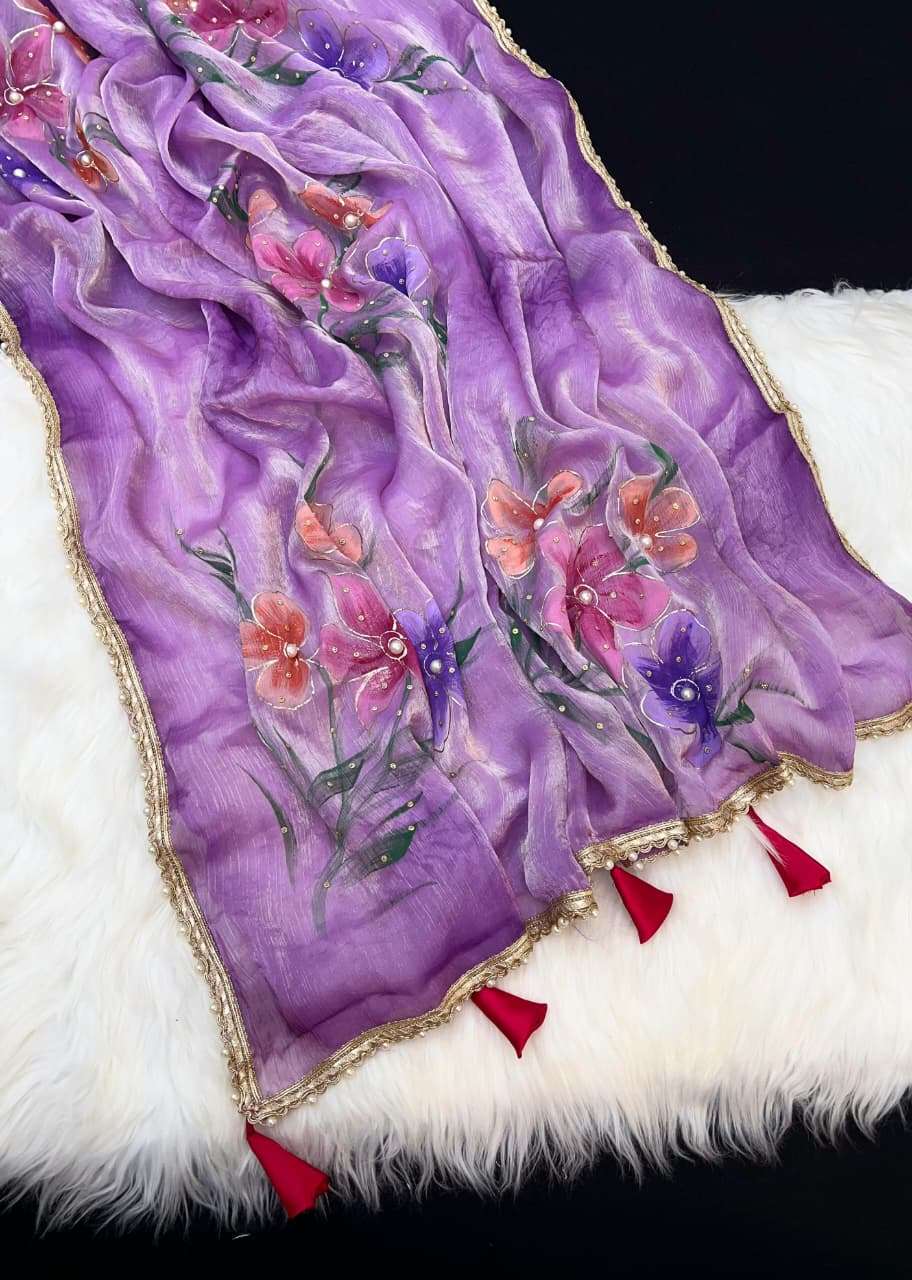Gulmohar Soft and Fancy super Organza fabric with Elegant Fl...