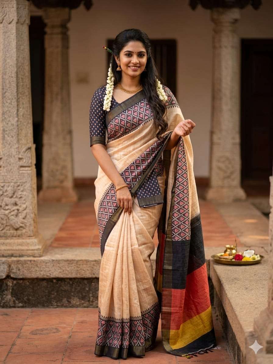HANDLOOM TUSSAR FANCY FABRIC WITH SIMPLE DESIGN  SAREE RESEL...