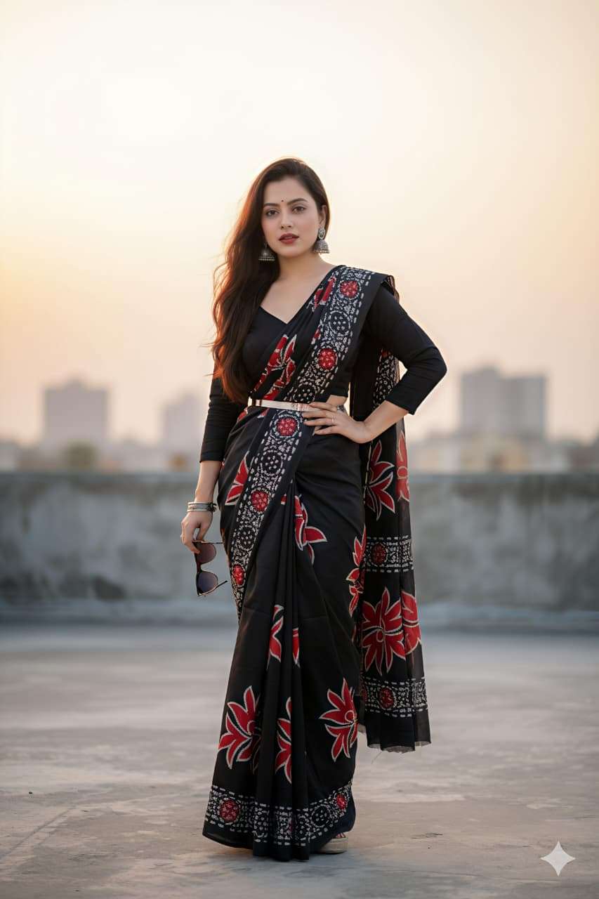 Heavy  soft dola  silk saree with batik style print on all...