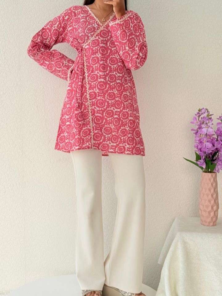 HIAARA JAIPURI COTTON VOL 2 CASUAL TREND WEAR PINK TOP WHITE...