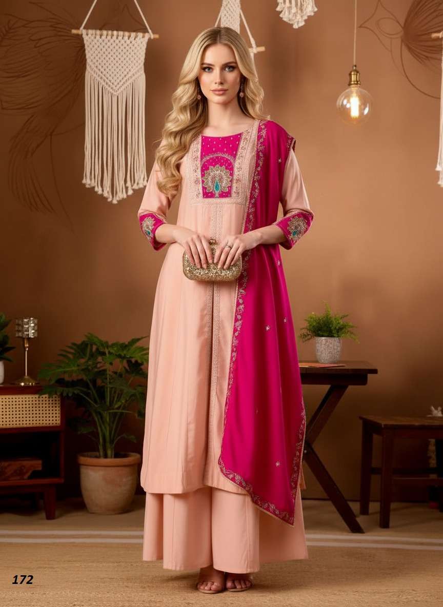 HOF 171 & 172 NECK EMBROIDERY ANARKALI KURTI PALAZZO SUIT FU...