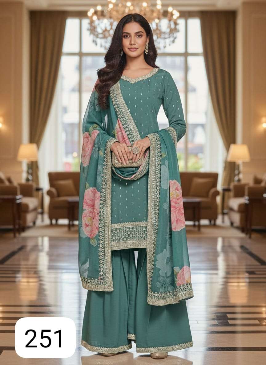 HOF 251 TO 253 READYMADE COLLECTION SILK SANTOOL SHARARA SUI...