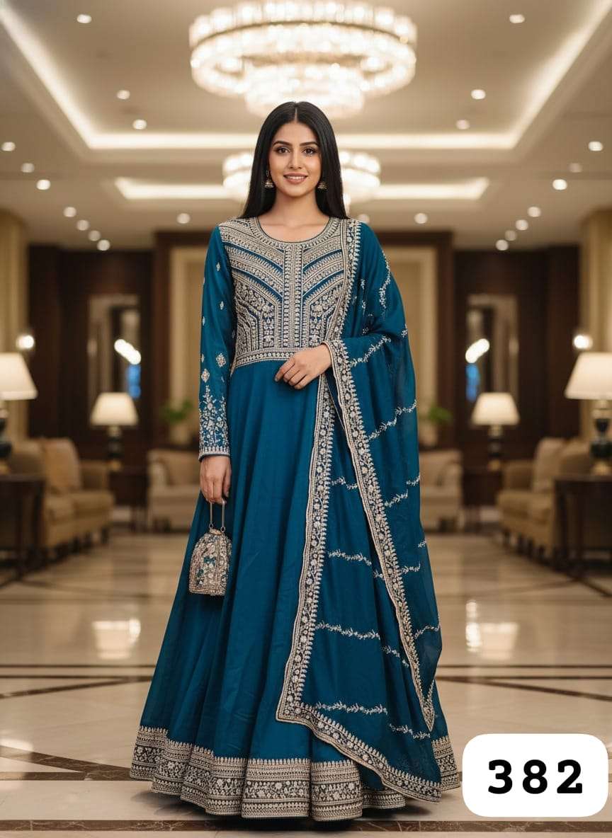 HOF 381 TO 385 SERIES READYMADE COLLECTION SLIK GOWN WITH DU...