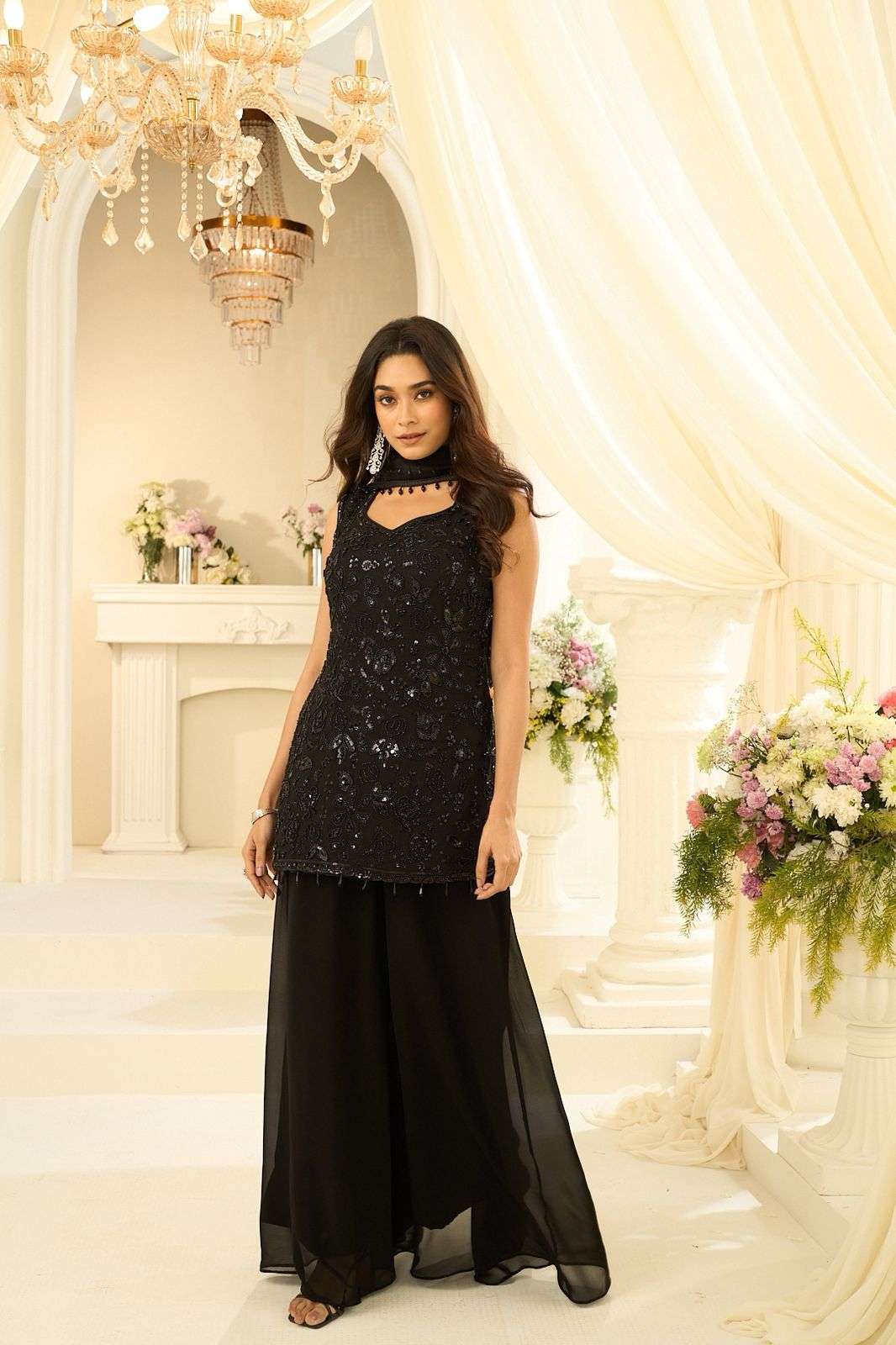 HOF 435 SERIES GEORGETTE BLACK COLOUR SPECIAL PALAZZO SUIT P...
