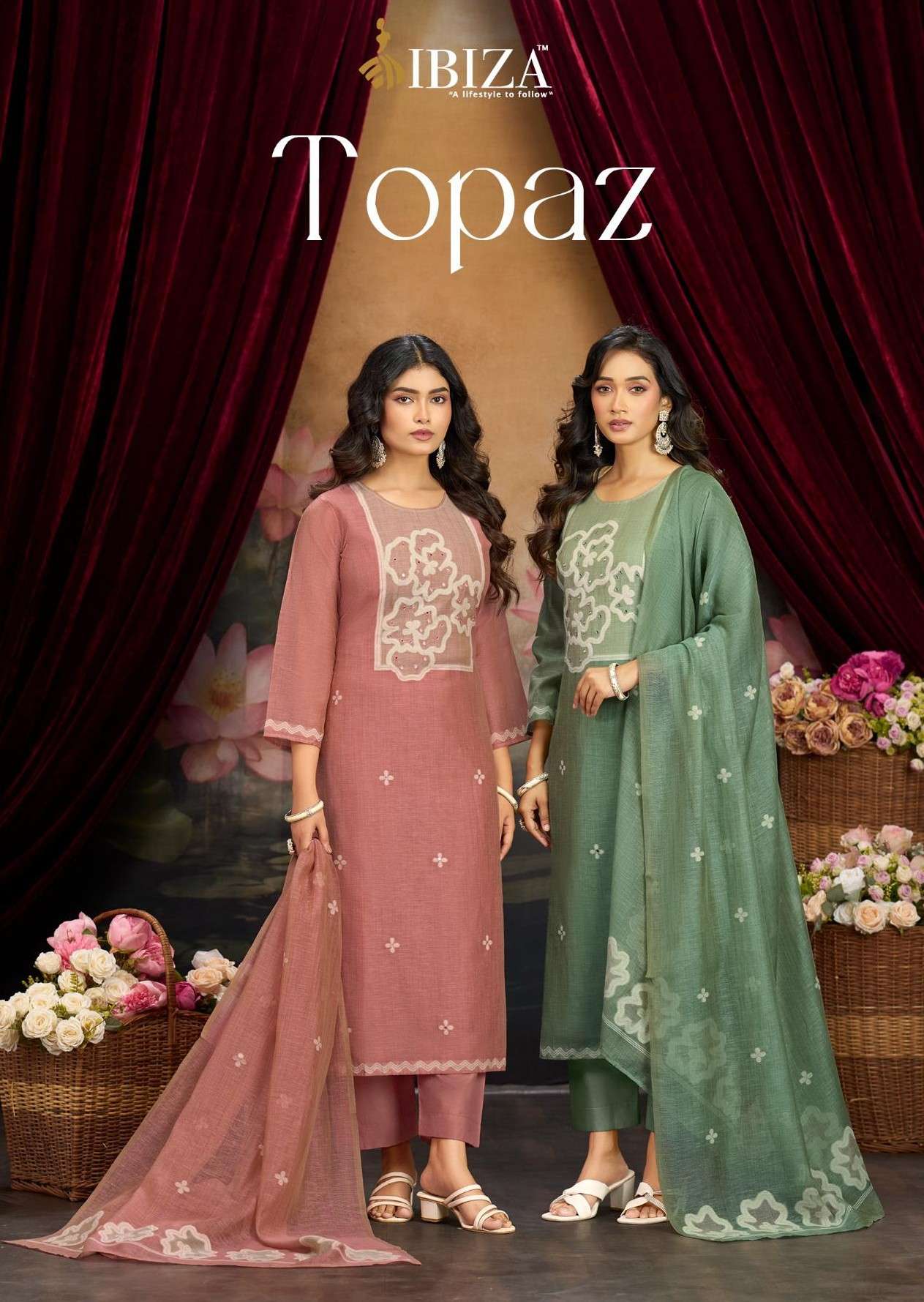 IBIZA TOPAZ ORGANZA LILEN COTTON JACQUARD PATTERN MATERIAL D...