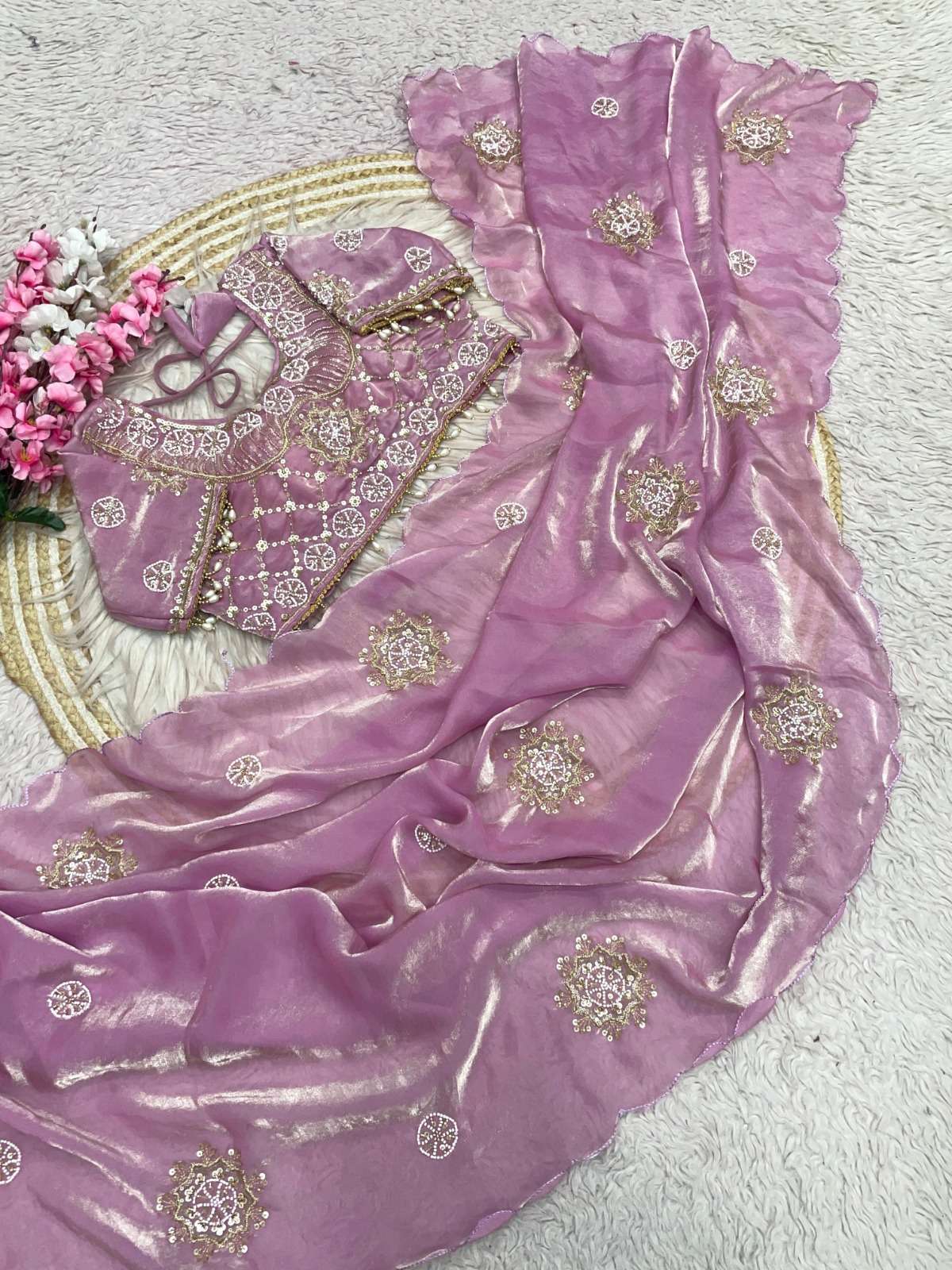Inaya pure fancy and shining satin fabric beautiful handmade...