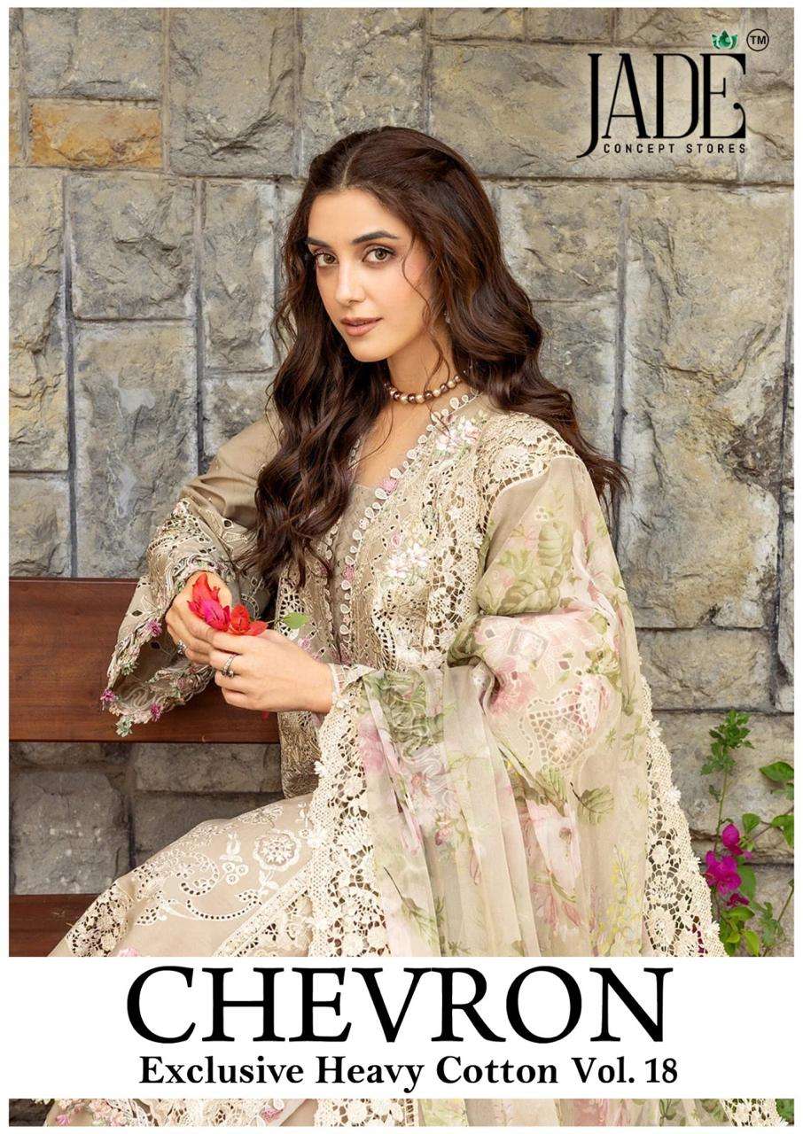 JADE CHEVRONE VOL 18 LAWN COTTON PRINTED PAKISTANI SAME SUIT...