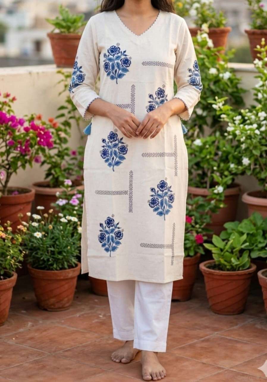 JN COTTON FLEX HAND BLOCK PRINT TWO SIDE POCKET CORD SET TRE...