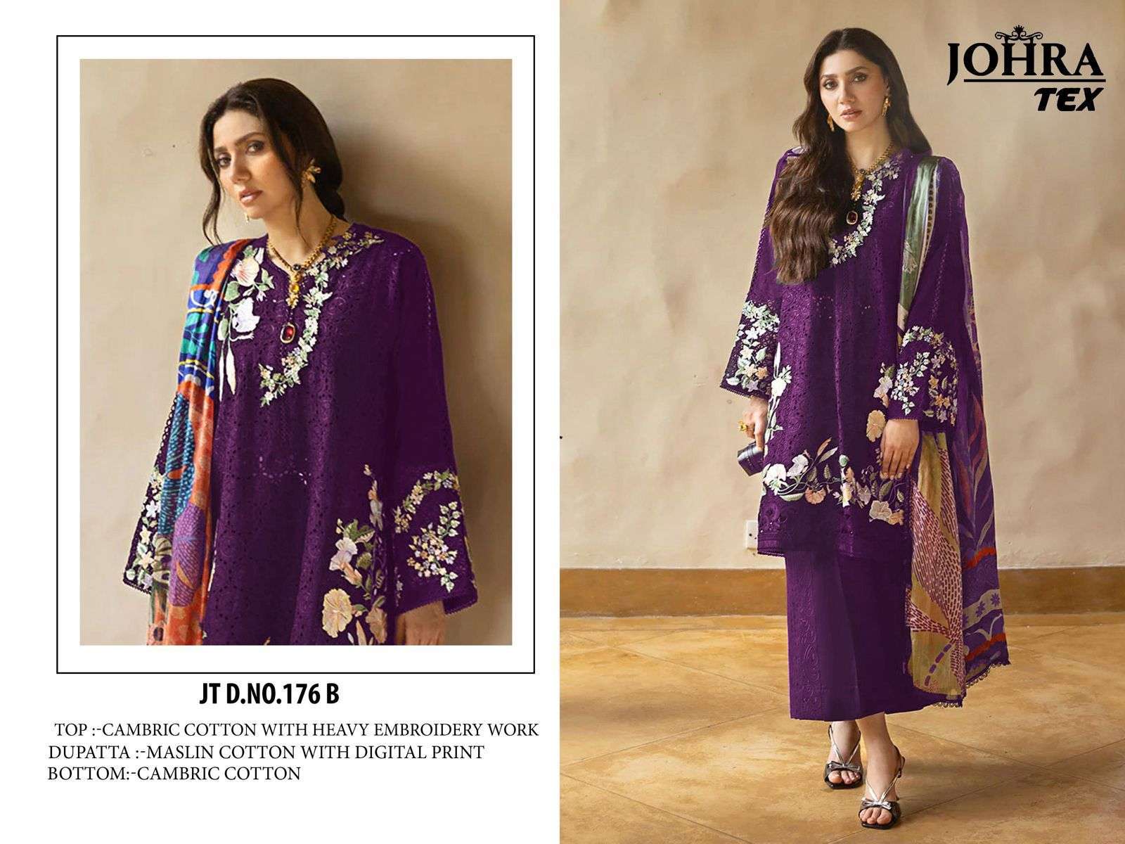 JOHRA TEX JT 176 COTTON WITH HEAVY EMBROIDERY PAKISTANI DRES...