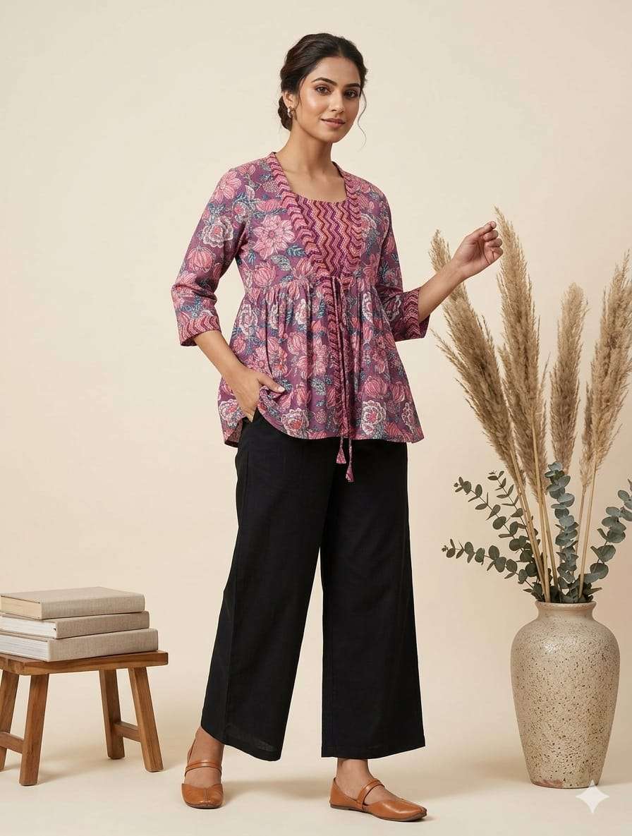 K 864 PRINTED COTTON PEPLUM TOPS WITH SHRUG COLLECTION TYPE ...