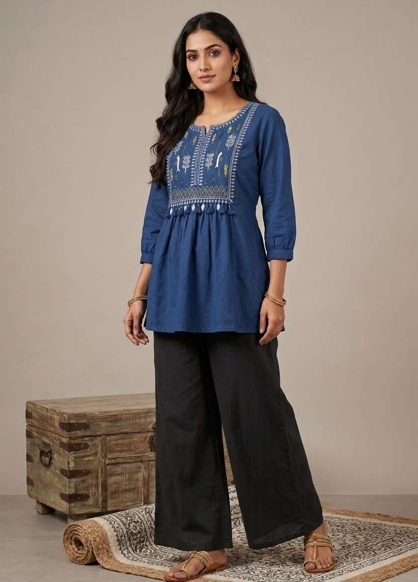 K 895 SUMMER TRAVEL COTTON EMBROIDERY SHORT TOP AT RESELLER