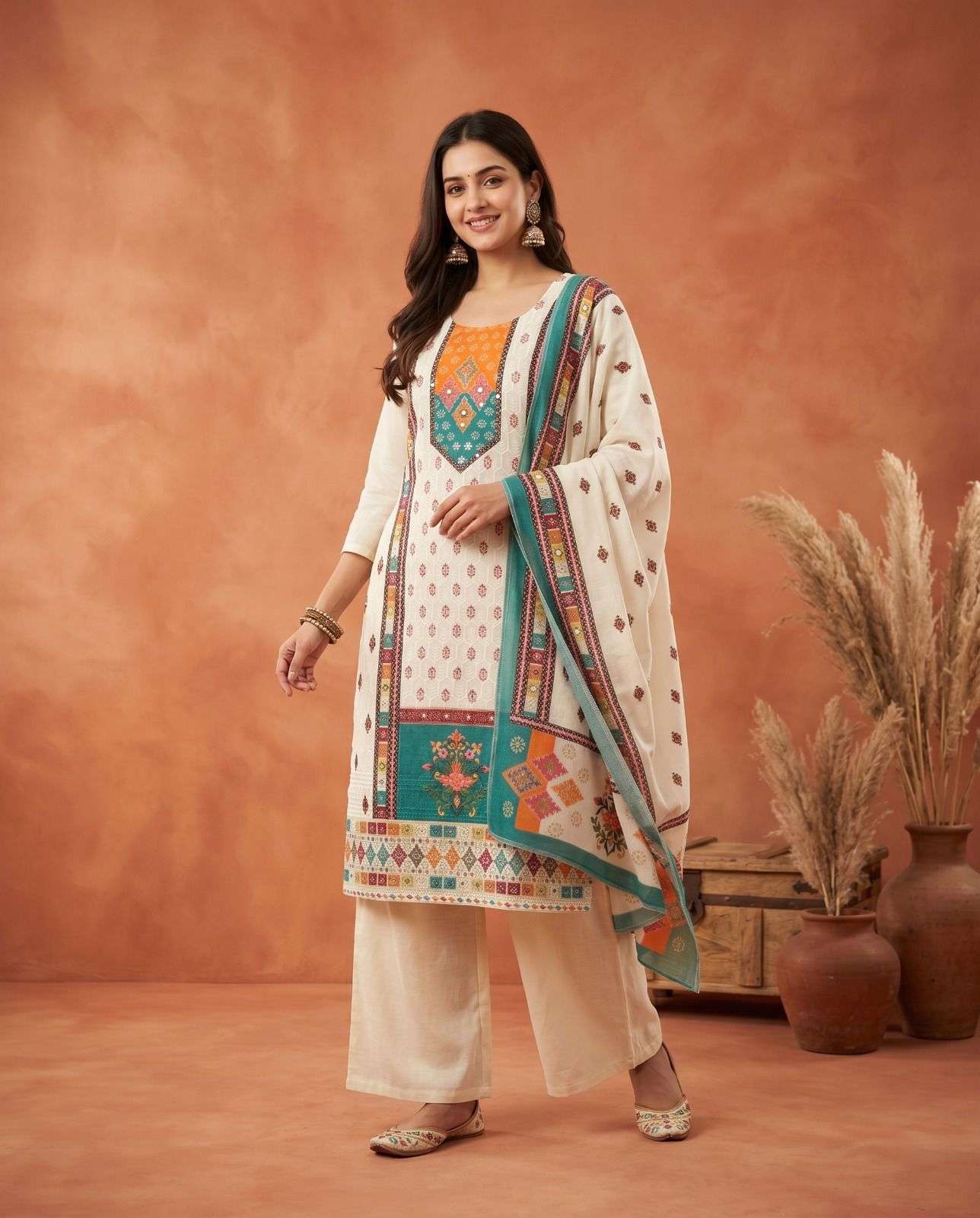 K 910 PURE COTTON SHIFFLI WITH COTTON INNER 3 PIECE SUIT DEA...