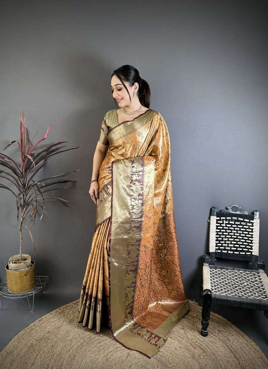   Kanjivaram Silk fancy fabric features a beautifully woven ...