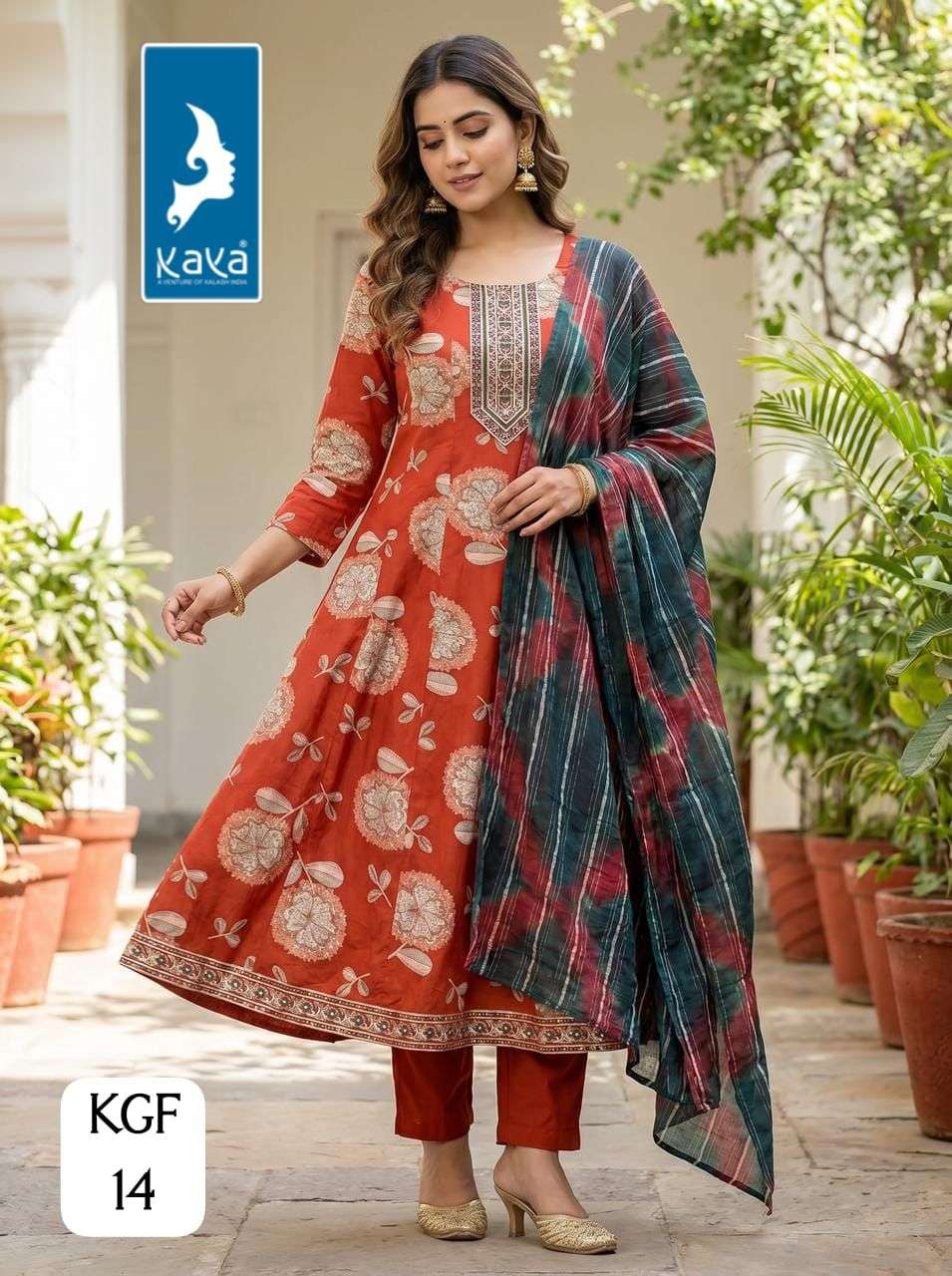 KAYA KURTI KGF BRANDED FABRIC 3 PIECE ANARKALI STYLE SUIT PO...