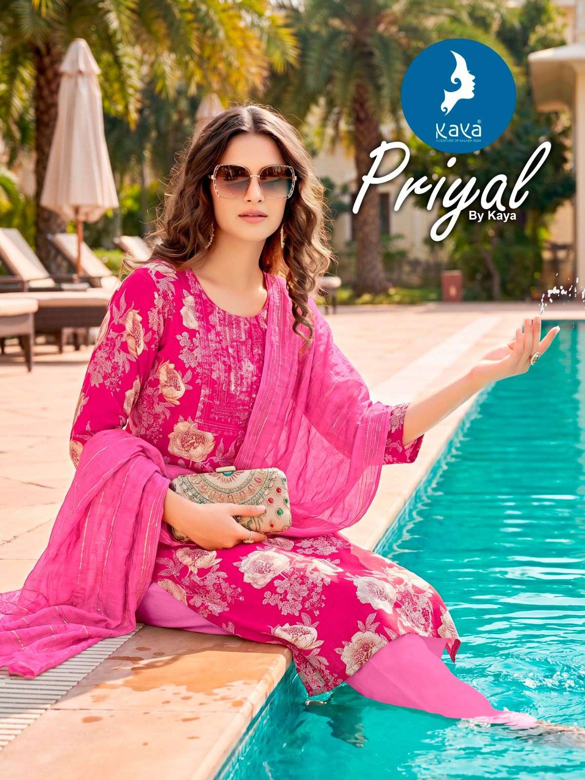 KAYA KURTI PRIYAL RAYON FOIL PRINT 3 PIECE STRAIGHT CUT CONC...