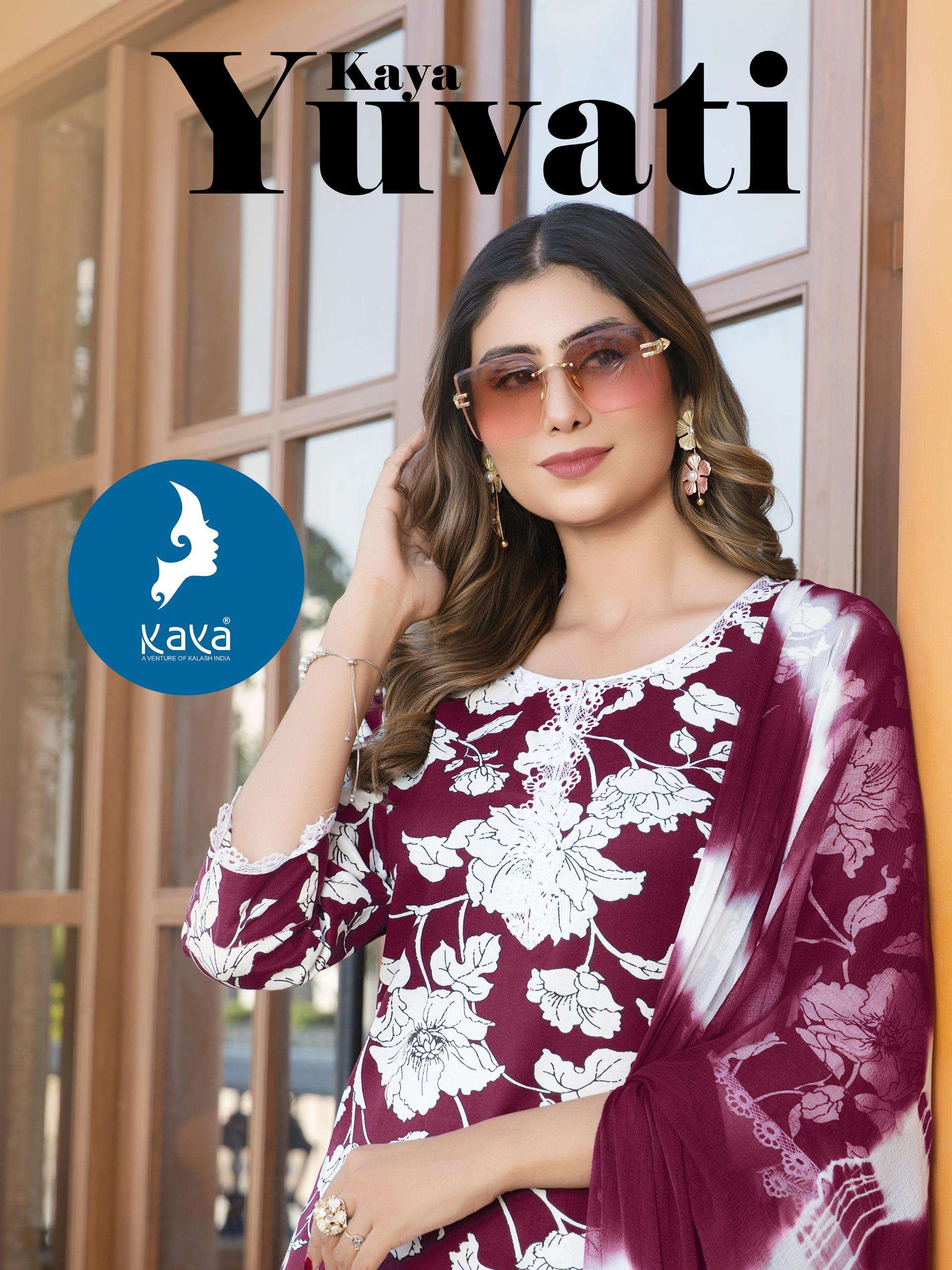 KAYA KURTI YUVATI 3 PIECE STREIGHT CUT CONCEPT RAYON PRINT S...