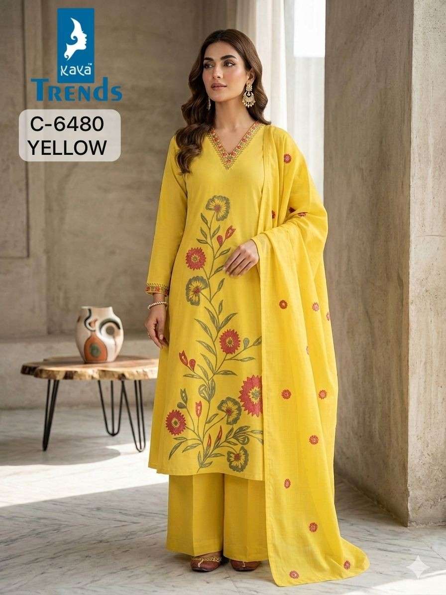 KAYA TREND C 6480 COTTON EMBROIDARY WORK PALAZZO SUIT VIRAL ...