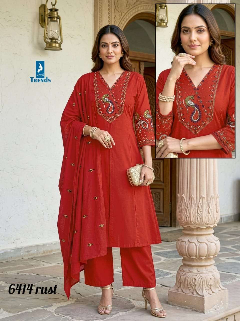 KAYA TRENDS 6414 COTTON 3 PIECE WITH SLEVES WORK SALWAR KAME...
