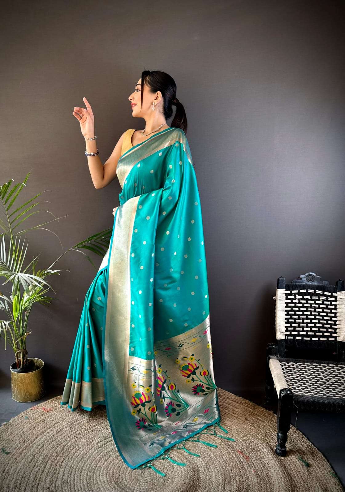 laabh Unique High Quality Lichi Silk paithani soft fabric Sa...