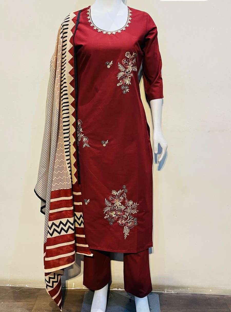 LADIES FLAVOUR 3419 TO 3423 MULL CHANDERI HANDWORK SALWAR SU...